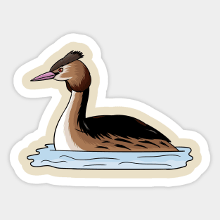 Great crested grebe bird cartoon illustration. Sticker